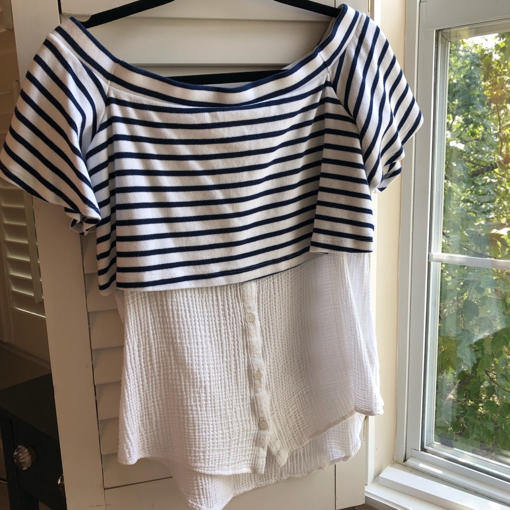 Anthropologie Striped Off the Shoulder Top - Small